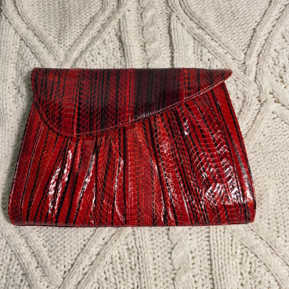 Vintage J. Renee Envelope Clutch Bag Red Snakeskin Embossed Hong Kong Never Used